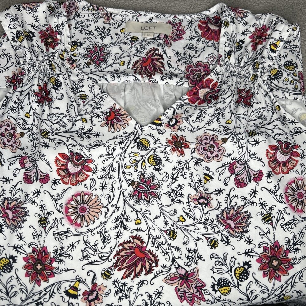 Loft Top Womens Small Sleeveless Blouse Tank Floral Ruching Spring Summer Boho